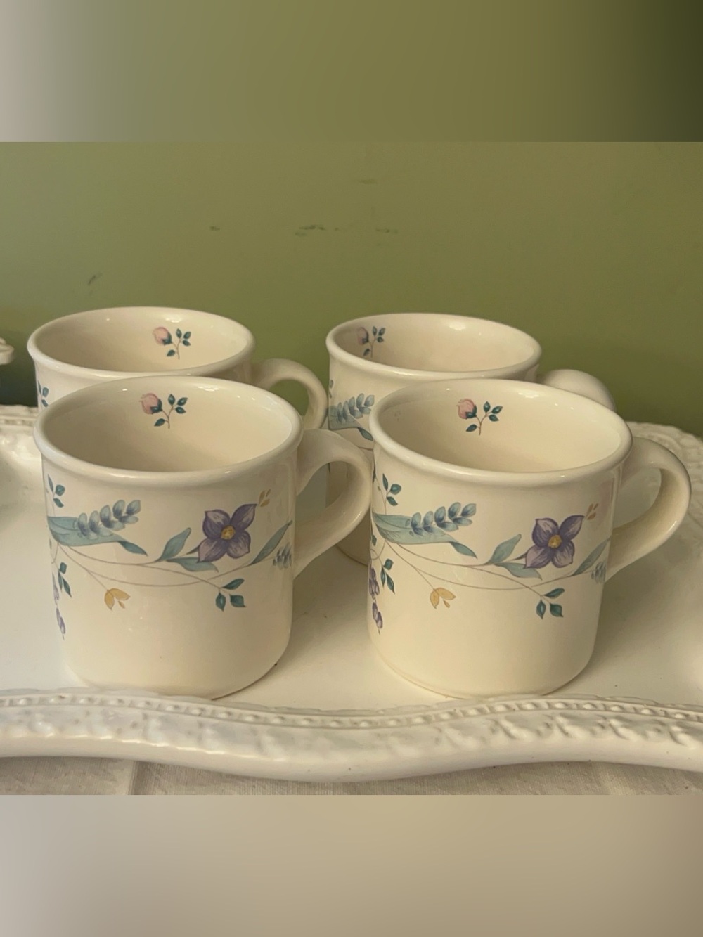 Pfaltzgraff April Pattern Floral Stoneware Short Mugs Set of 4